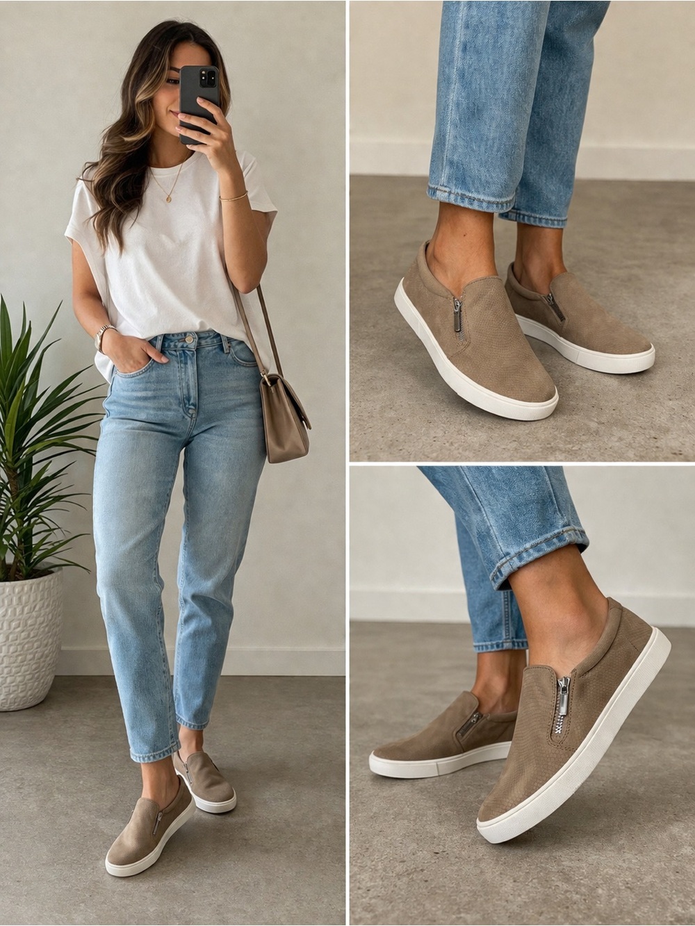 Style & Co Taupe Slip-On Sneakers | Side Zip | Snake Texture | Women’s Size 9.5